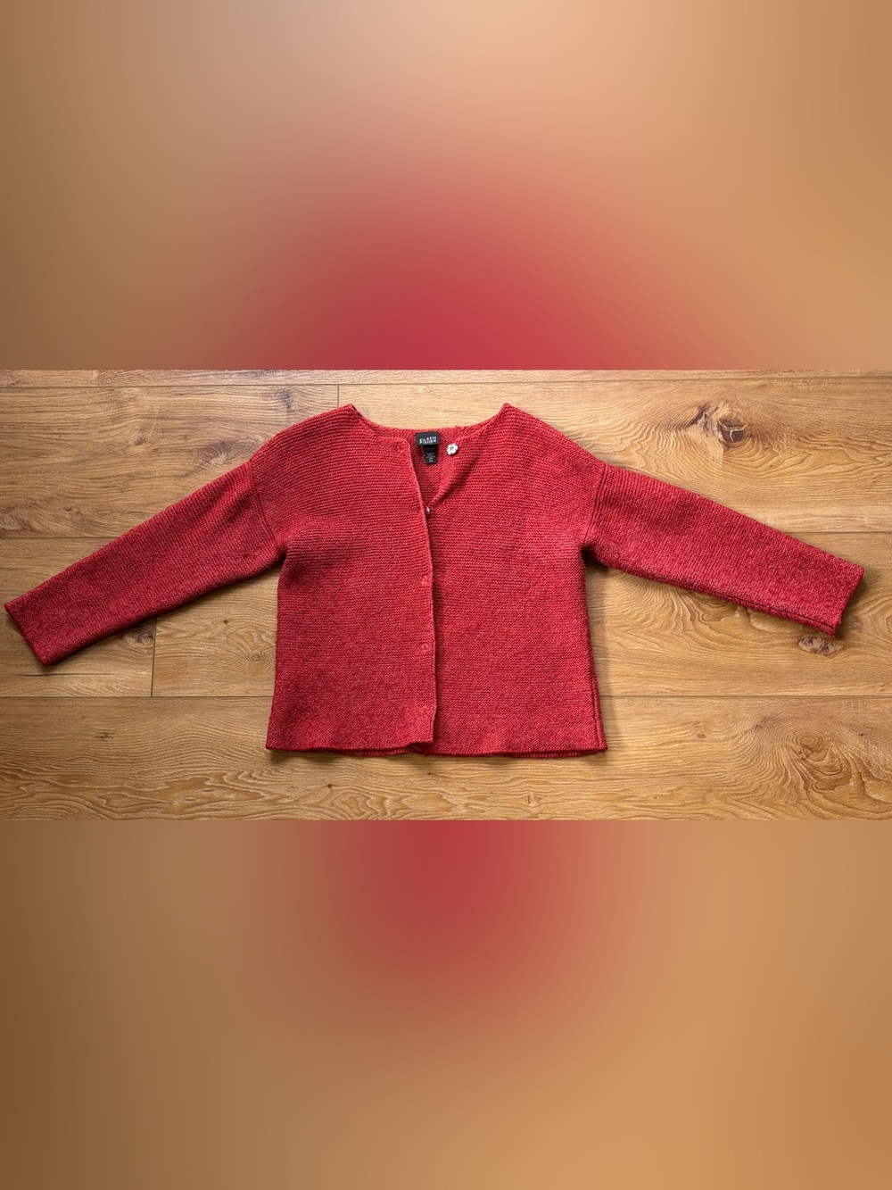 Vintage Eileen Fisher Petite Merino Wool Mohair Blend Italian Yarn Cardigan Red